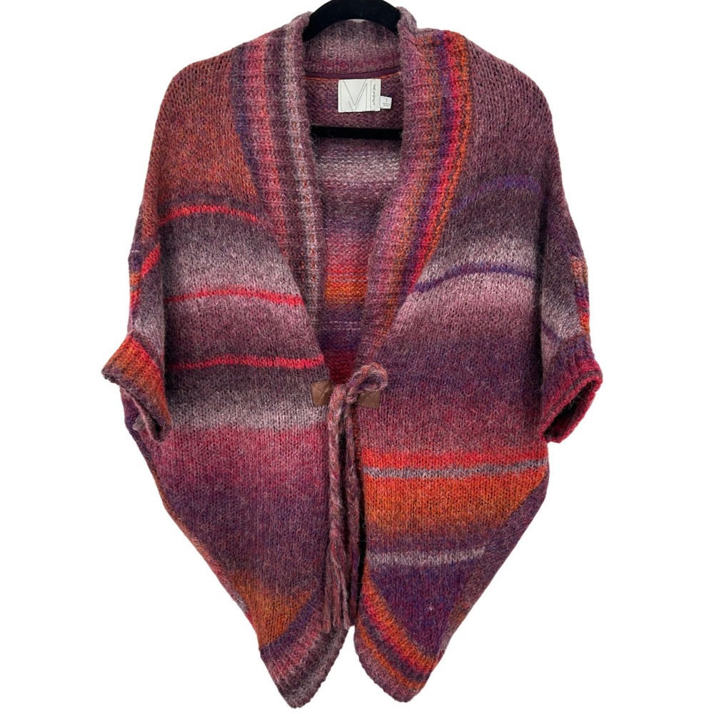 Michael Stars Multi Striped Alpaca Wool Poncho Cardigan Top Size S/M Boho‎ Artsy
